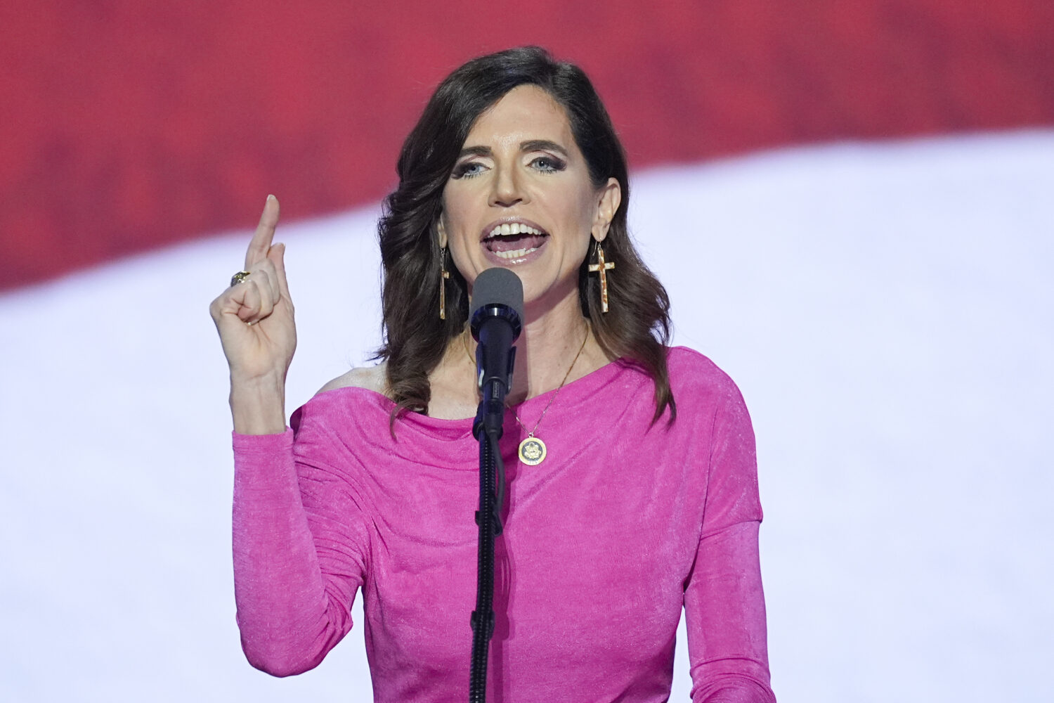 FILE - Rep. Nancy Mace, R-S.C., speaks during the Republican National Convention, July 17, 2024, in...