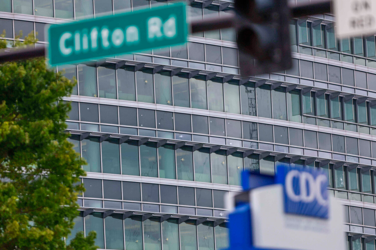 The notable bullet marks on the windows of the Centers for Disease Control and Prevention headquart...