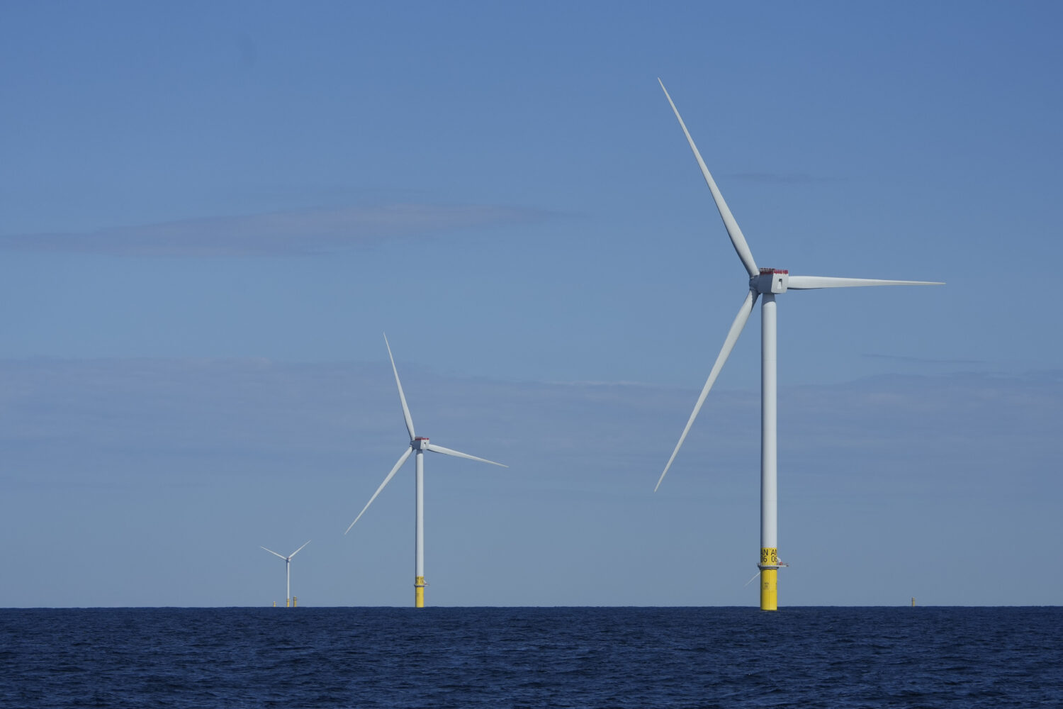 FILE - Wind turbines of South Fork Wind are seen off the coast of Block Island, R.I., Oct. 9, 2024....