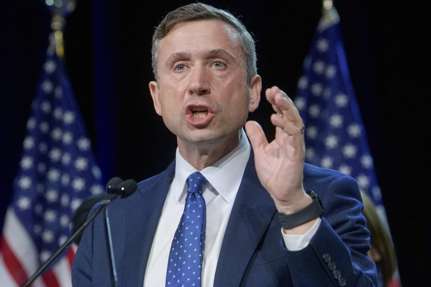 FILE - Democratic National Committee chairman Ken Martin speaks after winning the vote at the Democ...