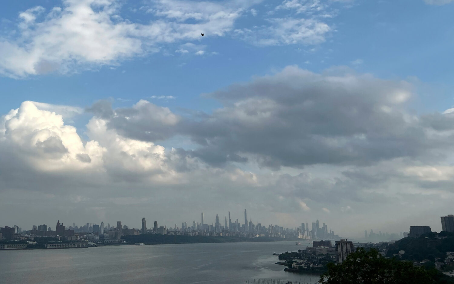 The New York City skyline is seen from Fort Lee, N.J., July 27, 2025. (AP Photo/Pablo Salinas)Credi...
