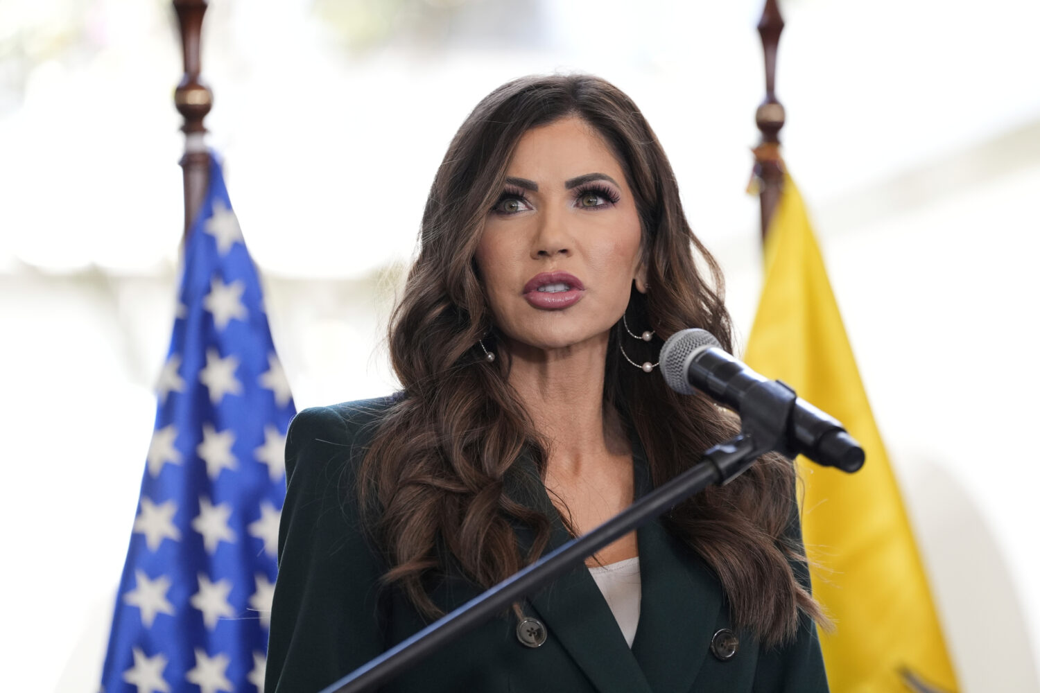 U.S. Homeland Security Secretary Kristi Noem, with Ecuador's Minister of Interior John Reinberg, no...