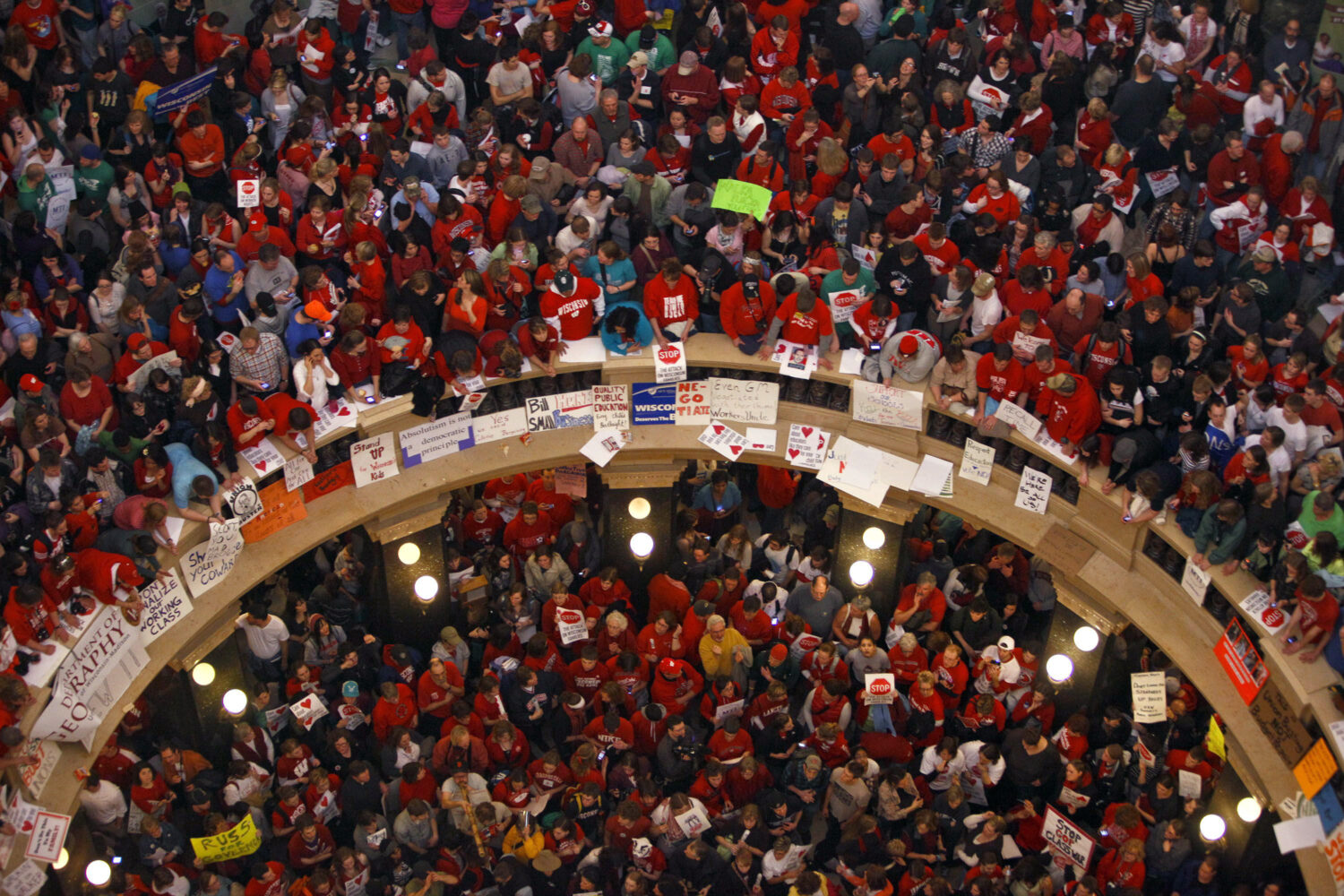 FILE - This file photo taken Feb. 17, 2011 shows protestors of Wisconsin Gov. Scott Walker's bill t...