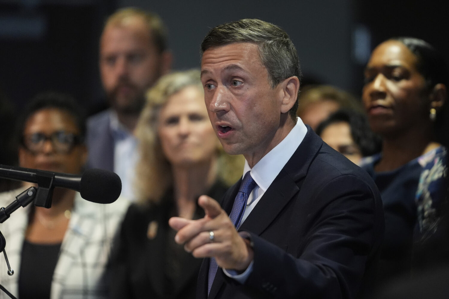 DNC Chairman Ken Martin speaks during a news conference in Aurora, Ill., on Tuesday, Aug 5, 2025. (...