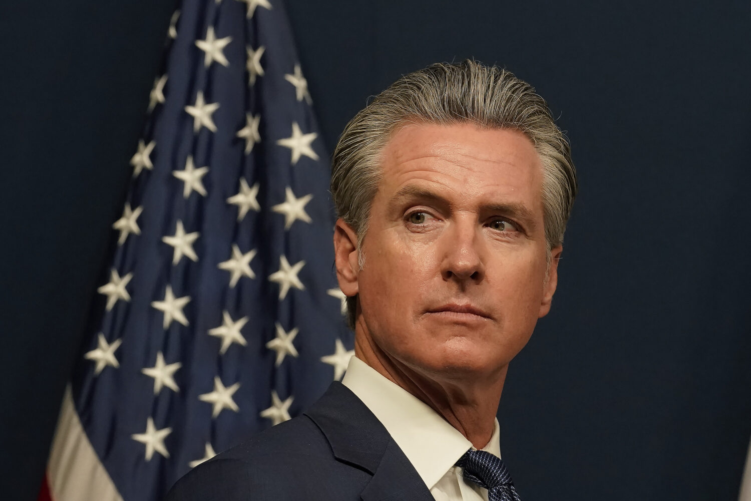 FILE - California Gov. Gavin Newsom at a press conference to discuss the measures to redraw the sta...