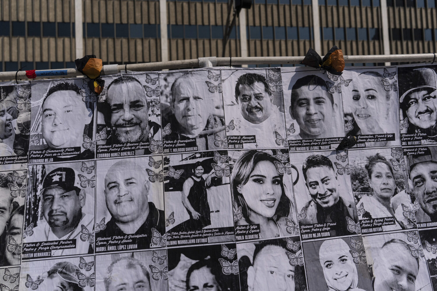 An art installation, which displays black and white images of people detained or deported as a resu...