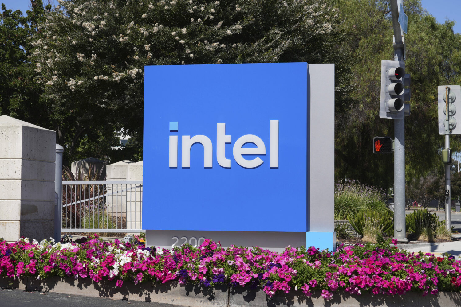 An Intel sign is shown at the chipmaker's global headquarters in Santa Clara, Calif. on Friday, Aug...