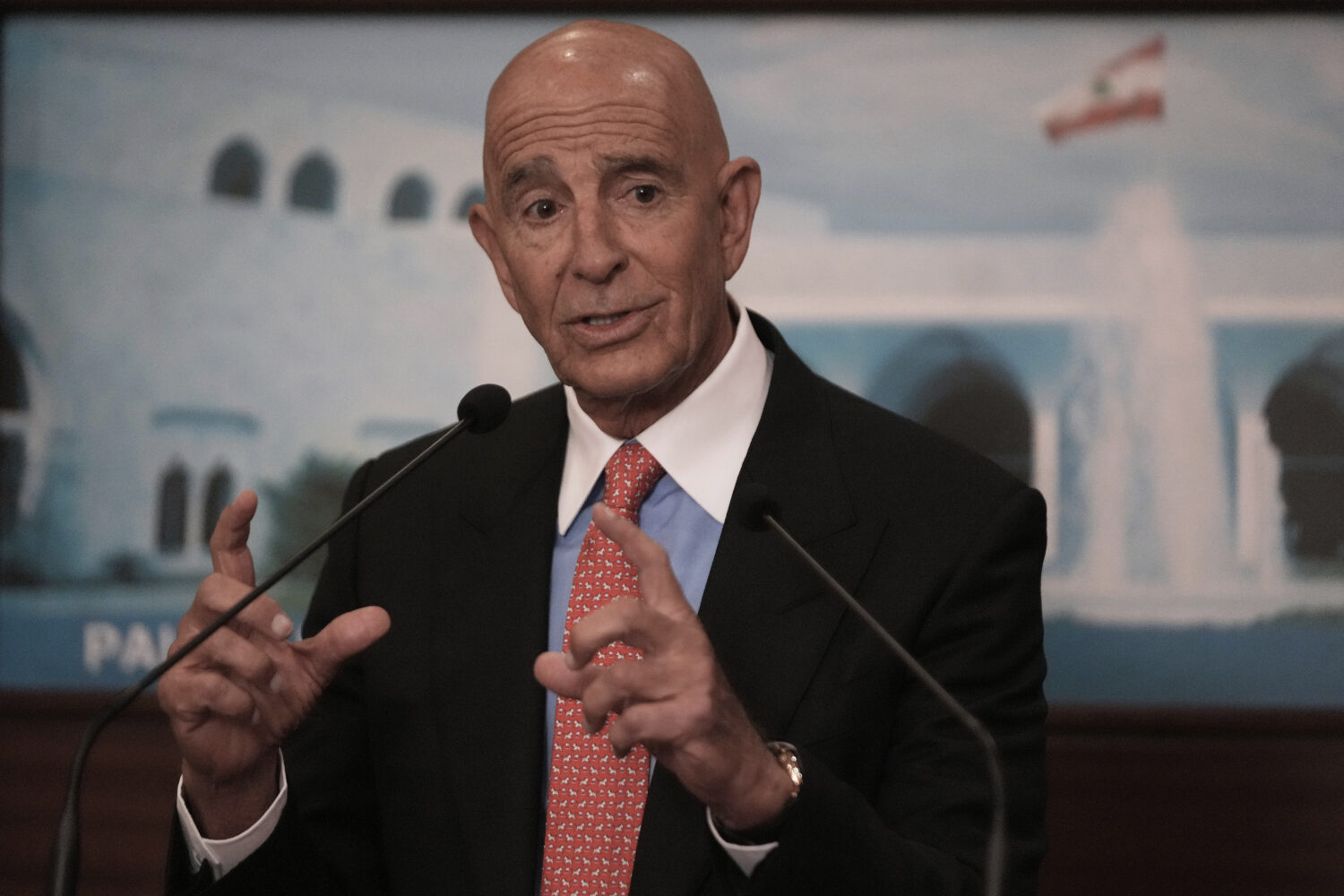 U.S. Ambassador to Turkey and Special Envoy to Syria Tom Barrack speaks during a press conference a...