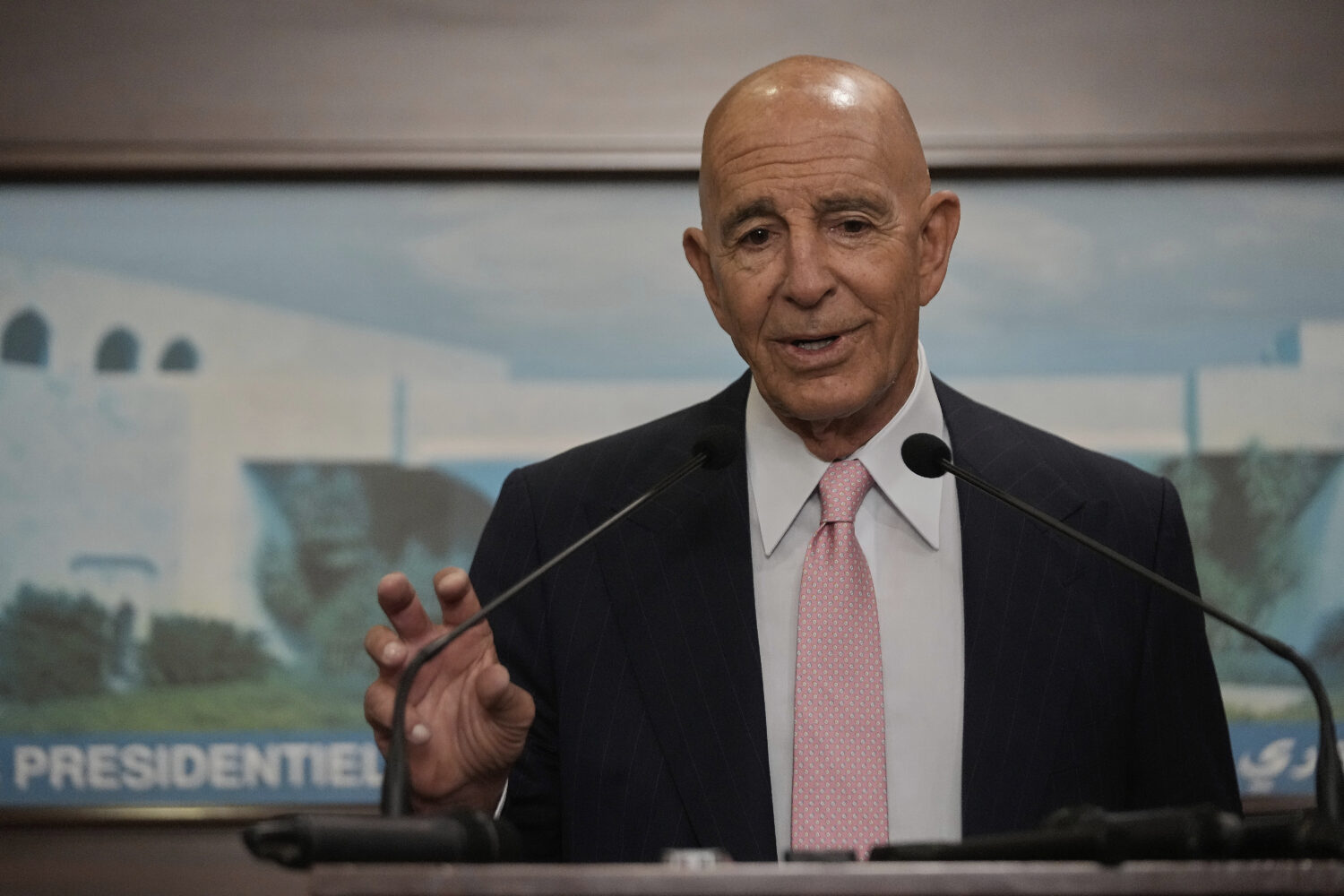 U.S. Ambassador to Turkey and Special Envoy to Syria Tom Barrack, speaks during a press conference ...