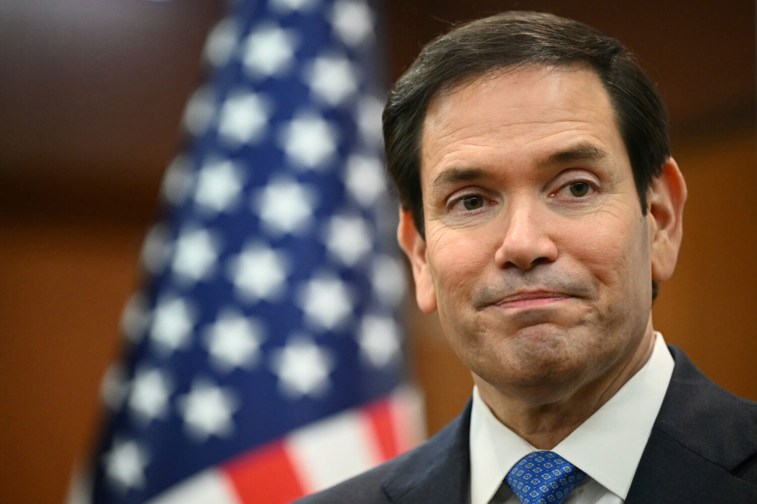 U.S. Secretary of State Marco Rubio gives a media briefing during the ASEAN Foreign Ministers' Meet...
