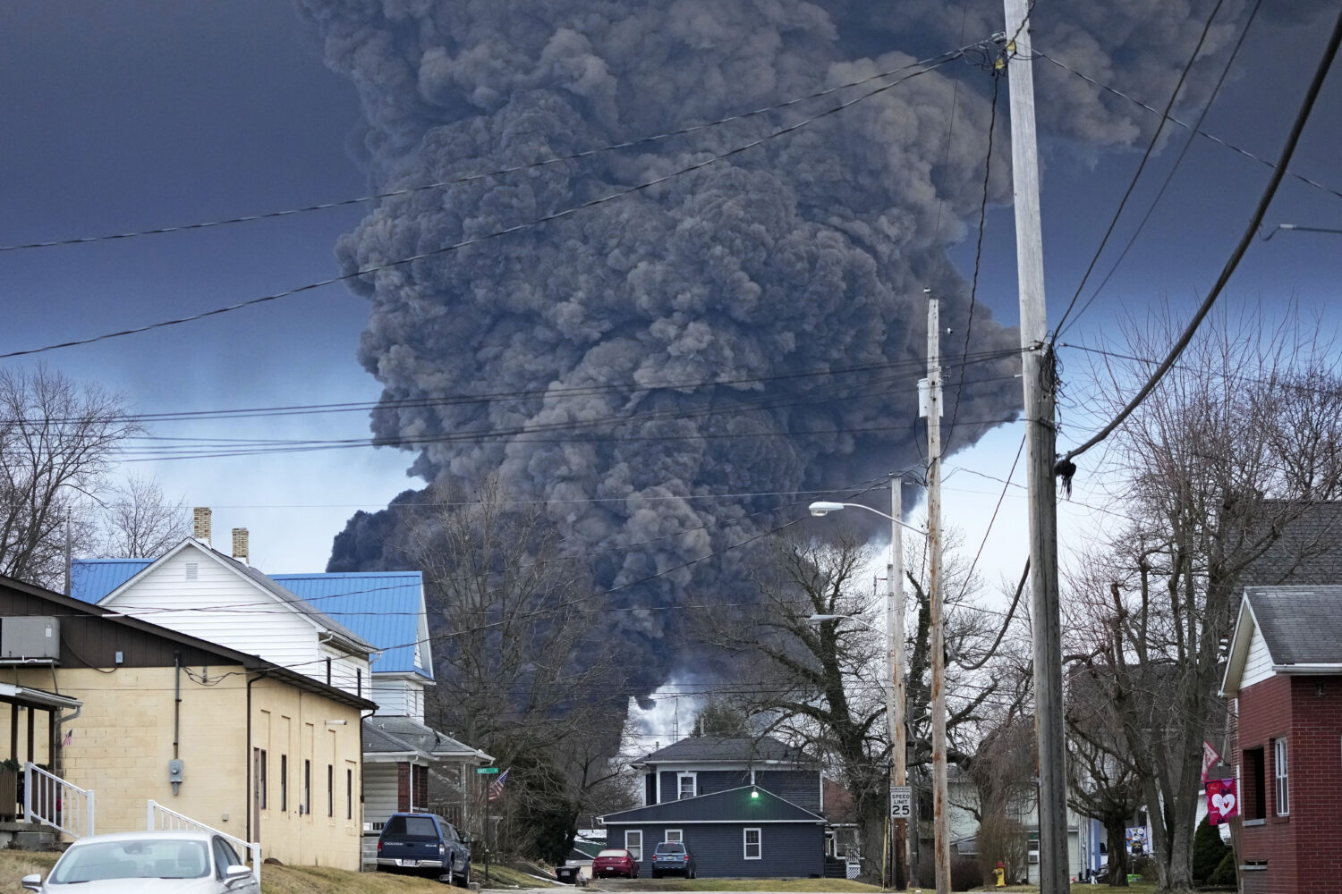 FILE - A black plume rises over East Palestine, Ohio, as a result of a controlled detonation of a p...