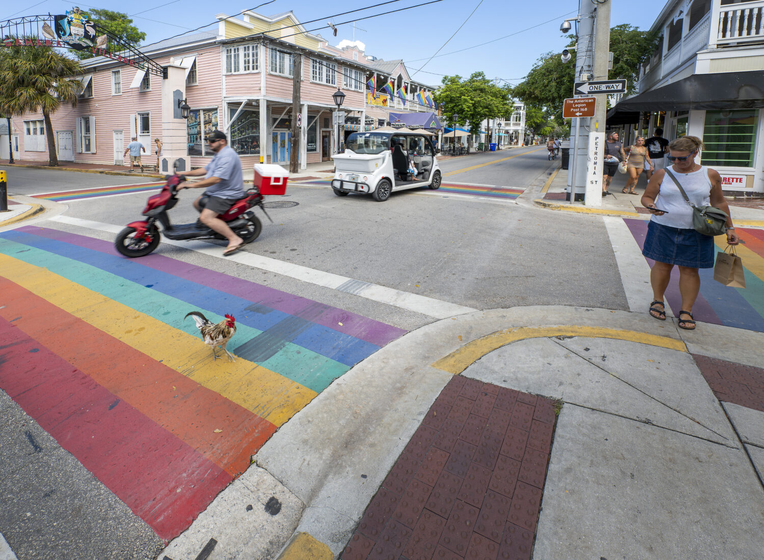 FILE - The state of Florida is demanding that the rainbow crosswalks at the intersection of Duval a...