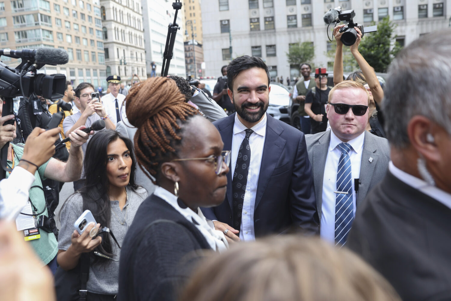 New York City Democratic mayoral candidate Zohran Mamdani arrives for the March on Wall Street, Thu...