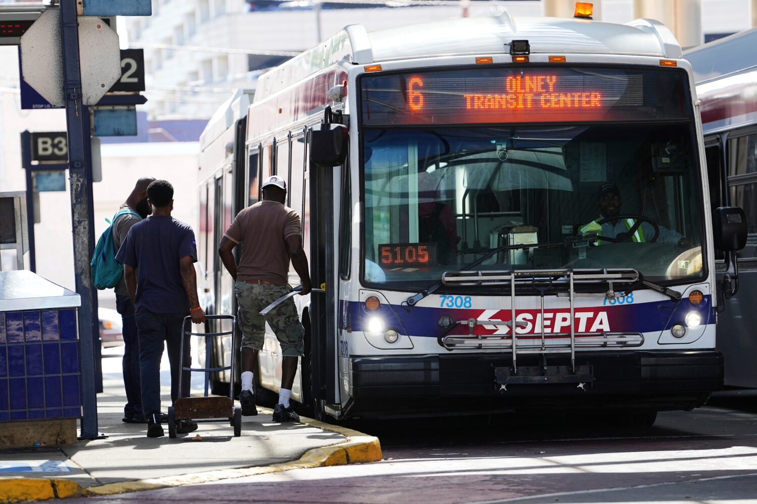 Passengers board a Southeastern Pennsylvania Transportation Authority (SEPTA) bus in Philadelphia, ...