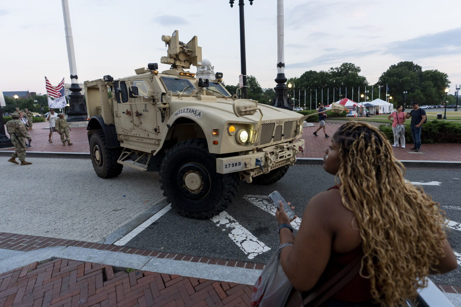 District of Columbia National Guard soldiers move their M-ATV at Union Station in Washington, Frida...