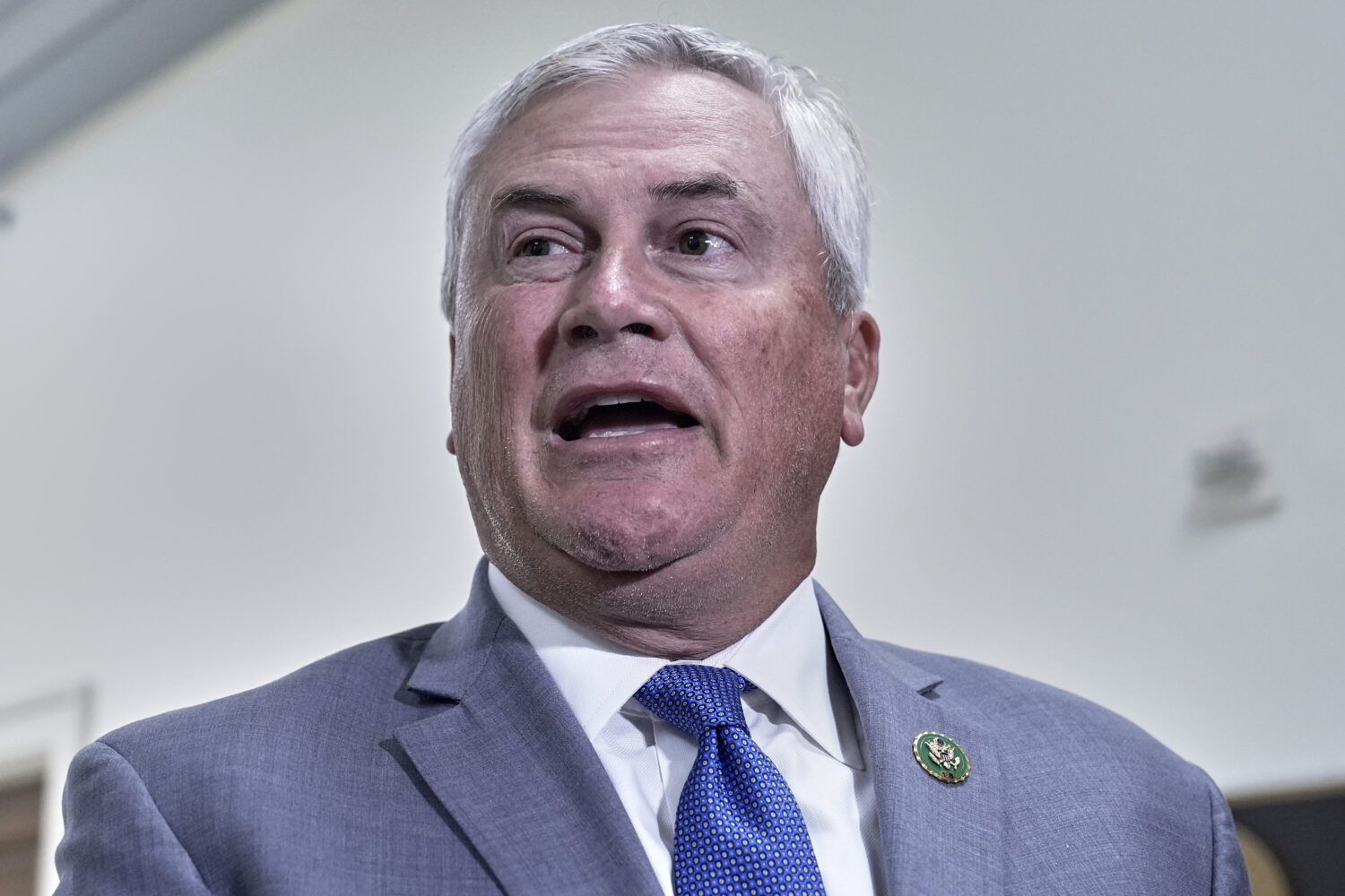 House Oversight Committee Chairman James Comer, R-Ky., speaks to reporters as he arrives for a depo...