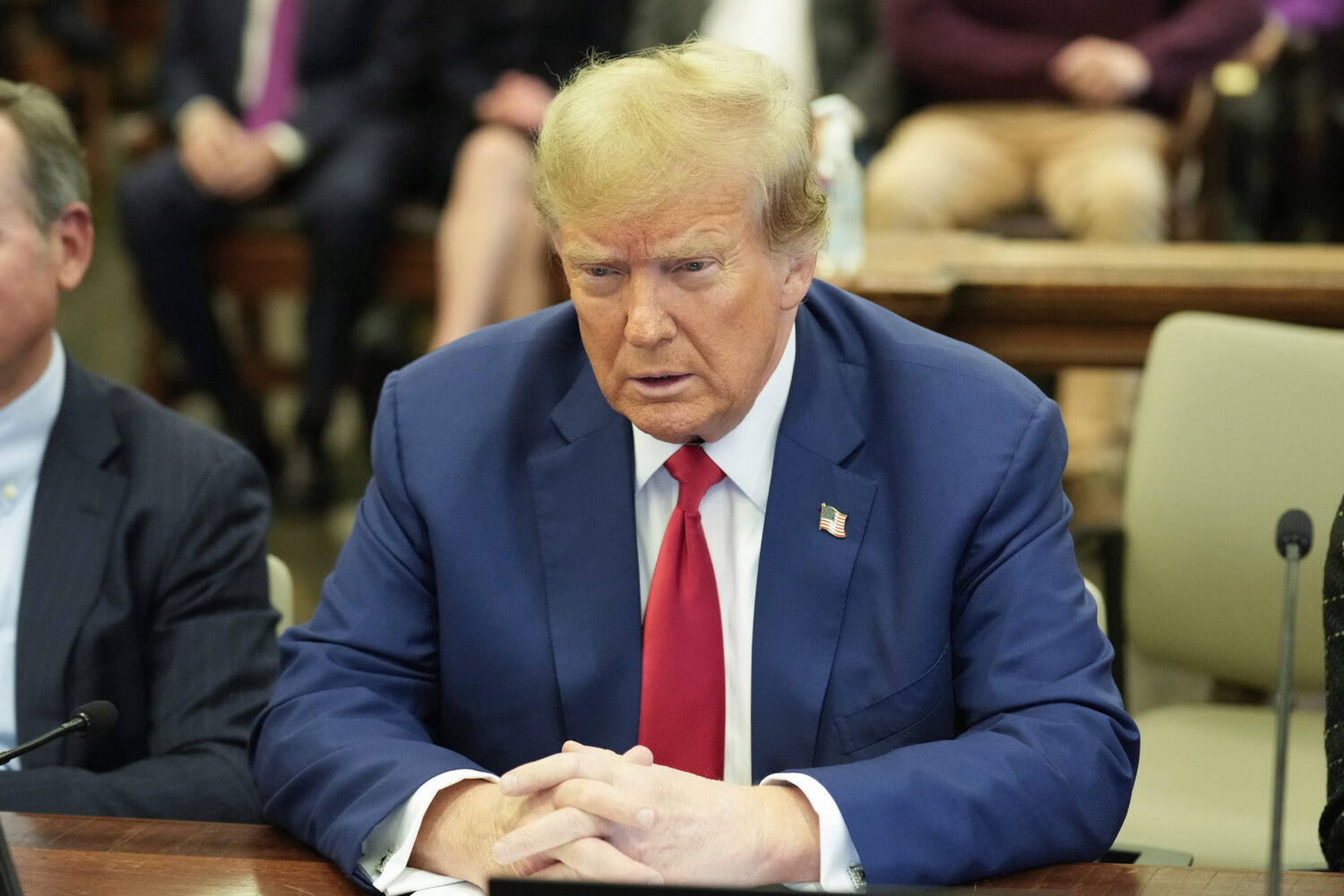 FILE - Former President Donald Trump sits in the courtroom before the start of closing arguments in...