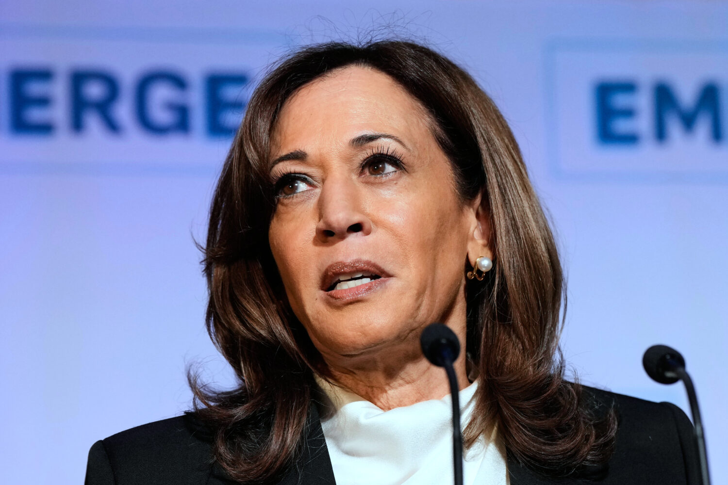 FILE - Former Vice President Kamala Harris delivers the keynote speech at the Emerge 20th Anniversa...