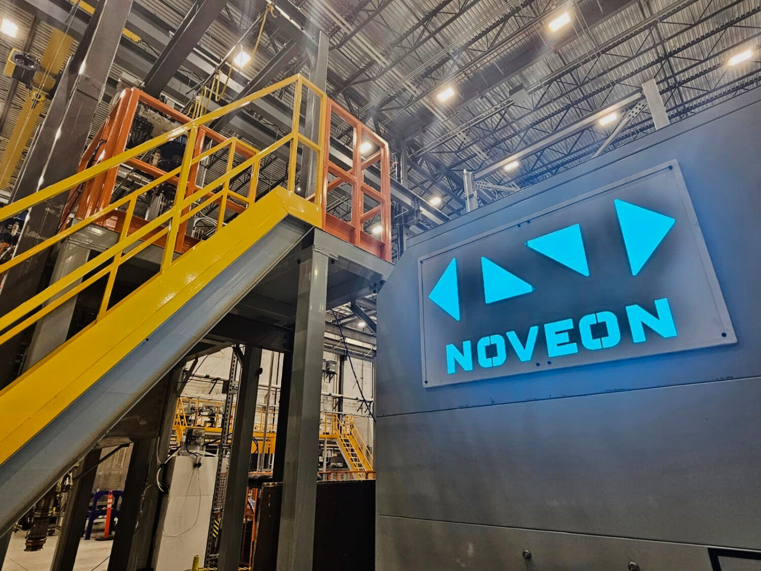 This photo provided by Noveon Magnetics, the Noveon Magnetics logo is visible inside the company's ...