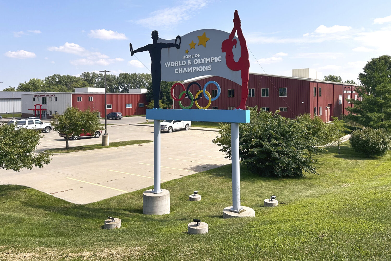 The Chow's Gymnastics & Dance Institute is seen Aug. 4, 2025, in West Des Moines, Iowa. (AP Photo/S...