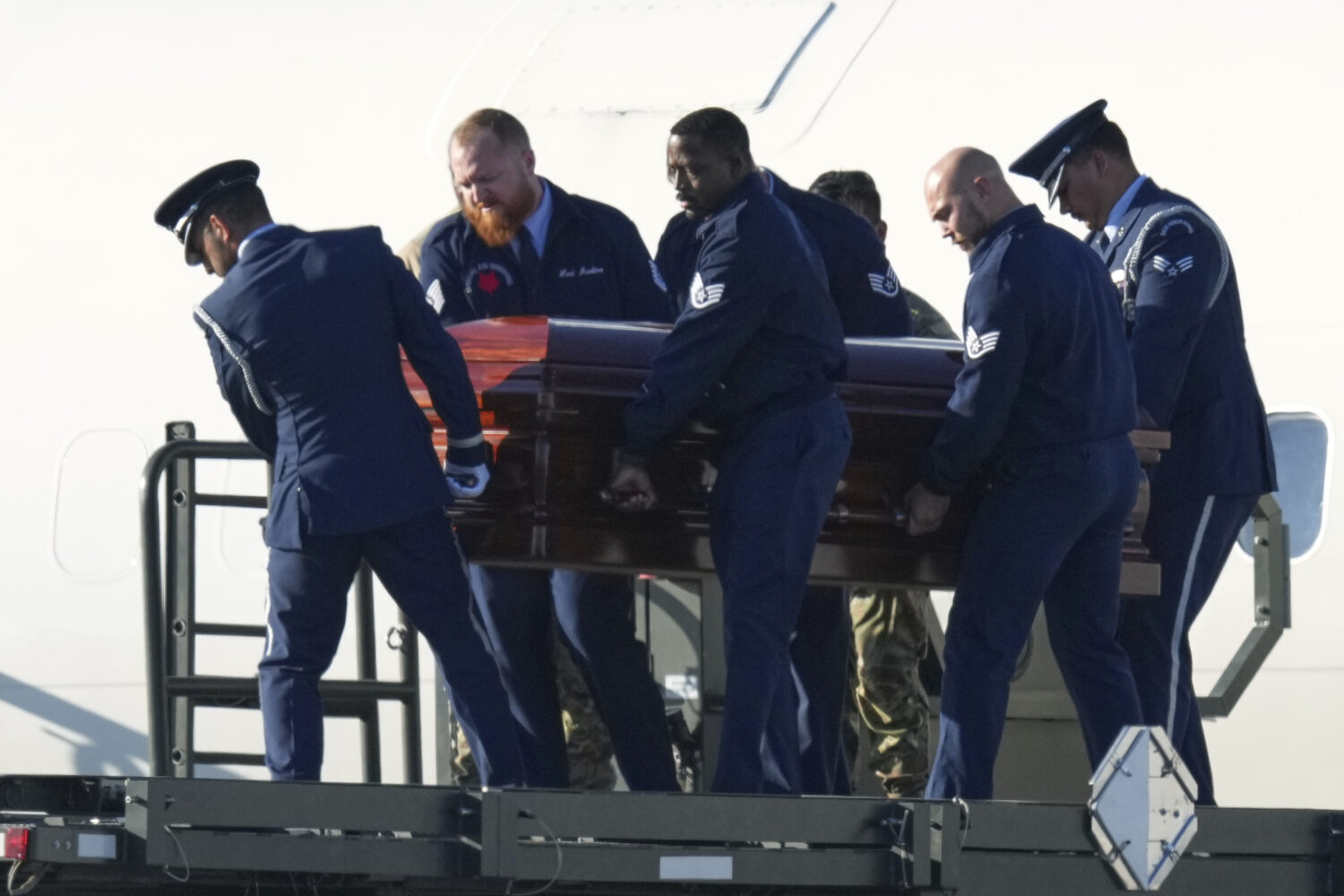 The casket containing the body of Charlie Kirk, the CEO and co-founder of Turning Point USA who was...