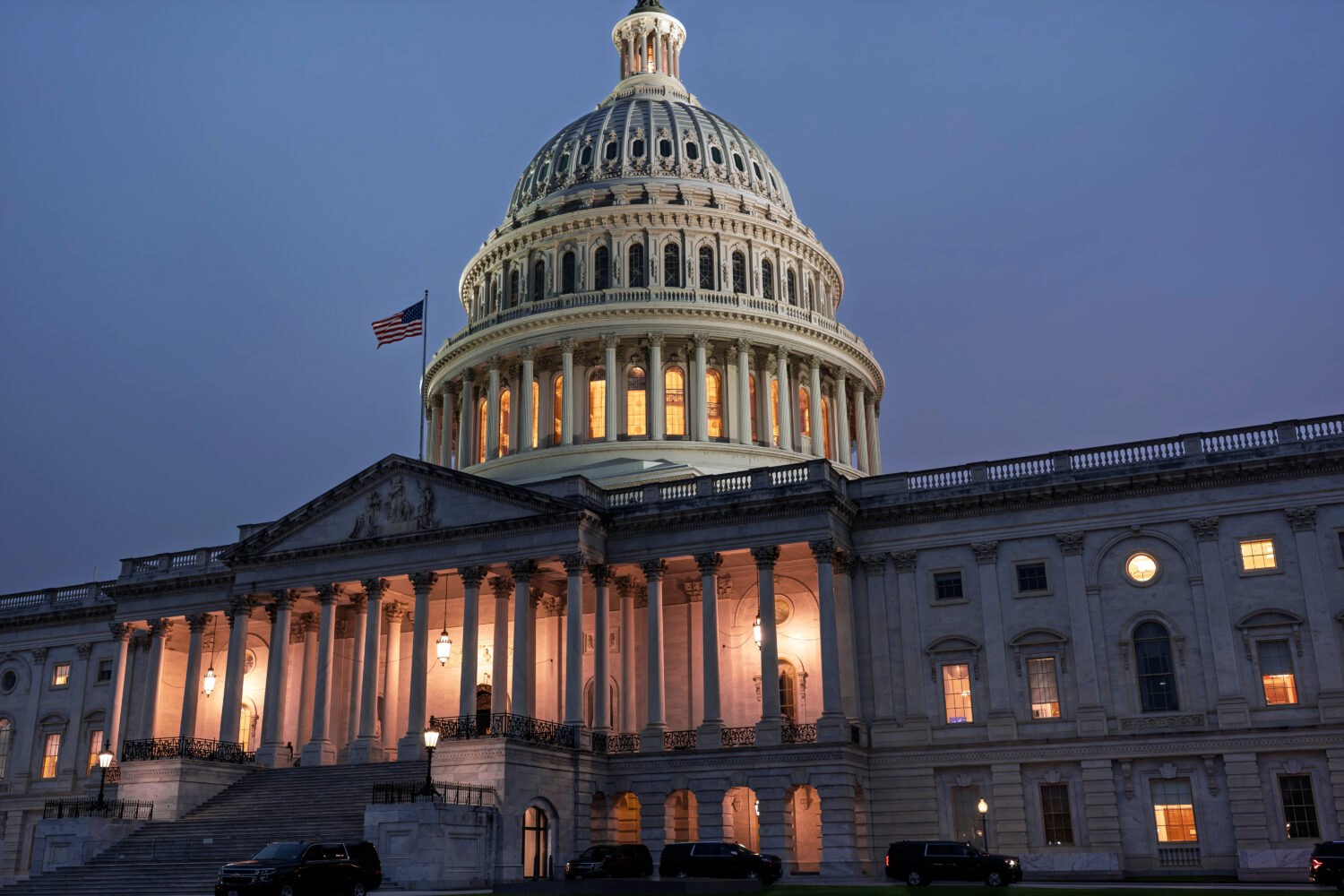 The Capitol is seen at dusk as Democrats and Republicans in Congress are angrily blaming each other...