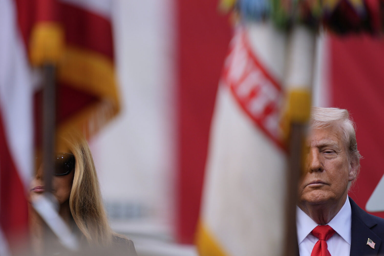 President Donald Trump and first lady Melania Trump attend a ceremony at the Pentagon to commemorat...