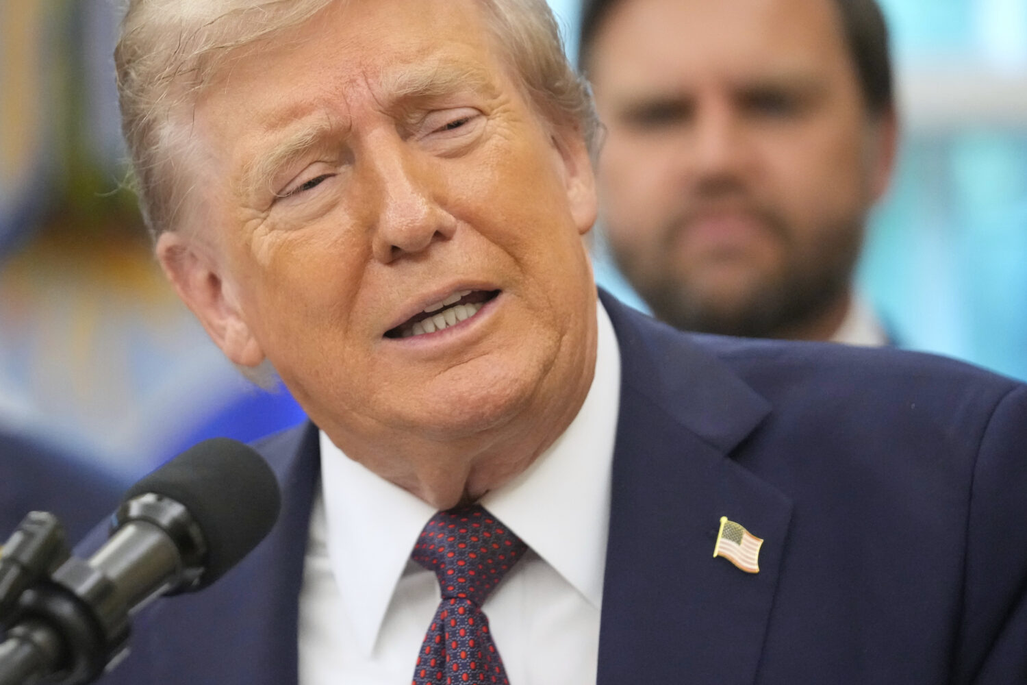 President Donald Trump speaks during an event about the relocation of U.S. Space Command headquarte...