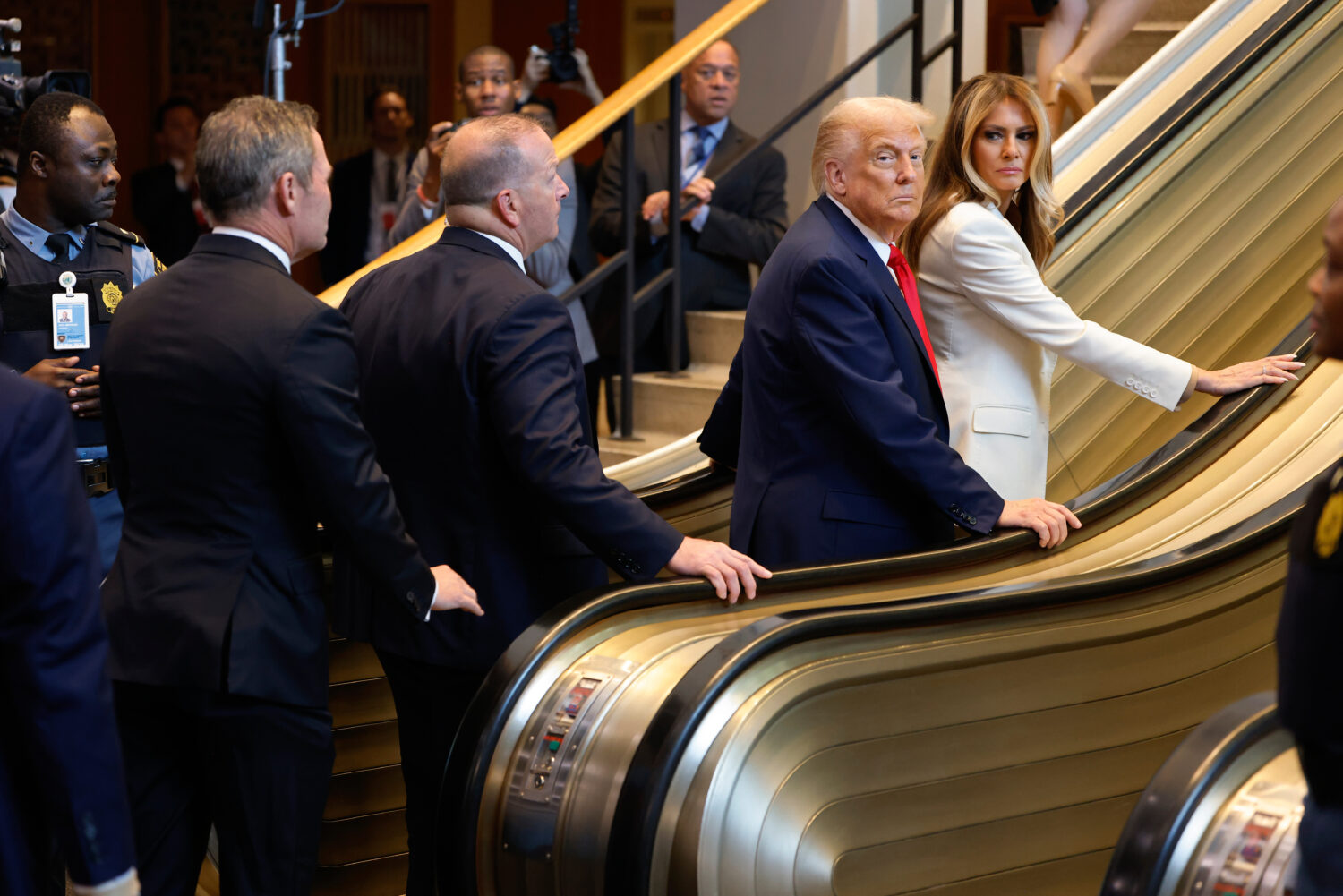 President Donald Trump and First Lady Melania Trump arrive for the 80th session of the United Natio...