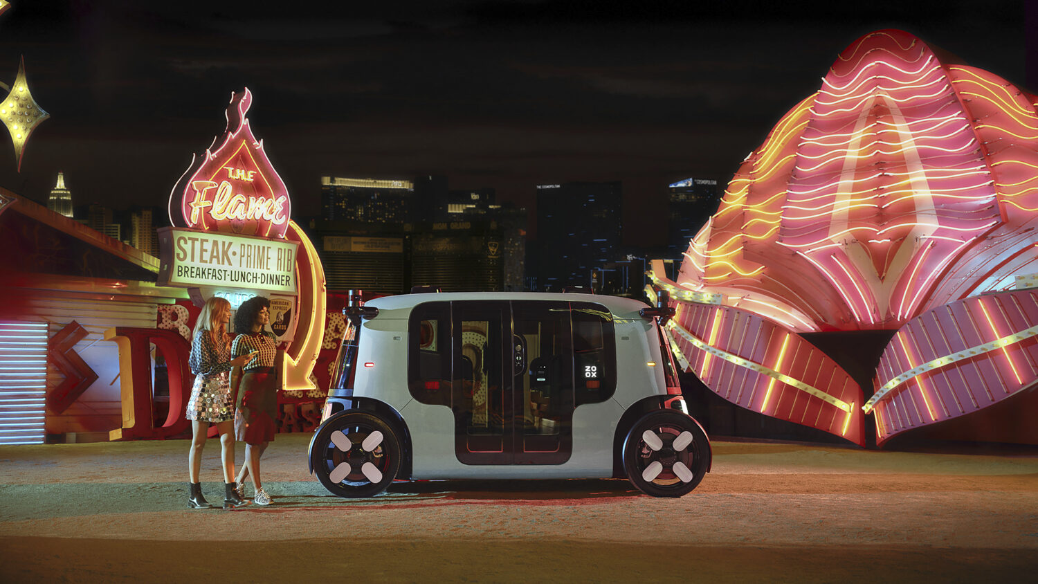 Amazon-Zoox robotaxis are beginning to give free rides through parts of Las Vegas as part of its dr...