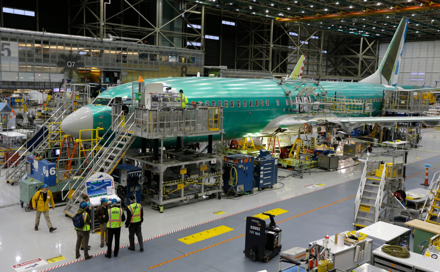 FILE - The second Boeing 737 MAX airplane being built is on the assembly line in Renton, Wash., on ...