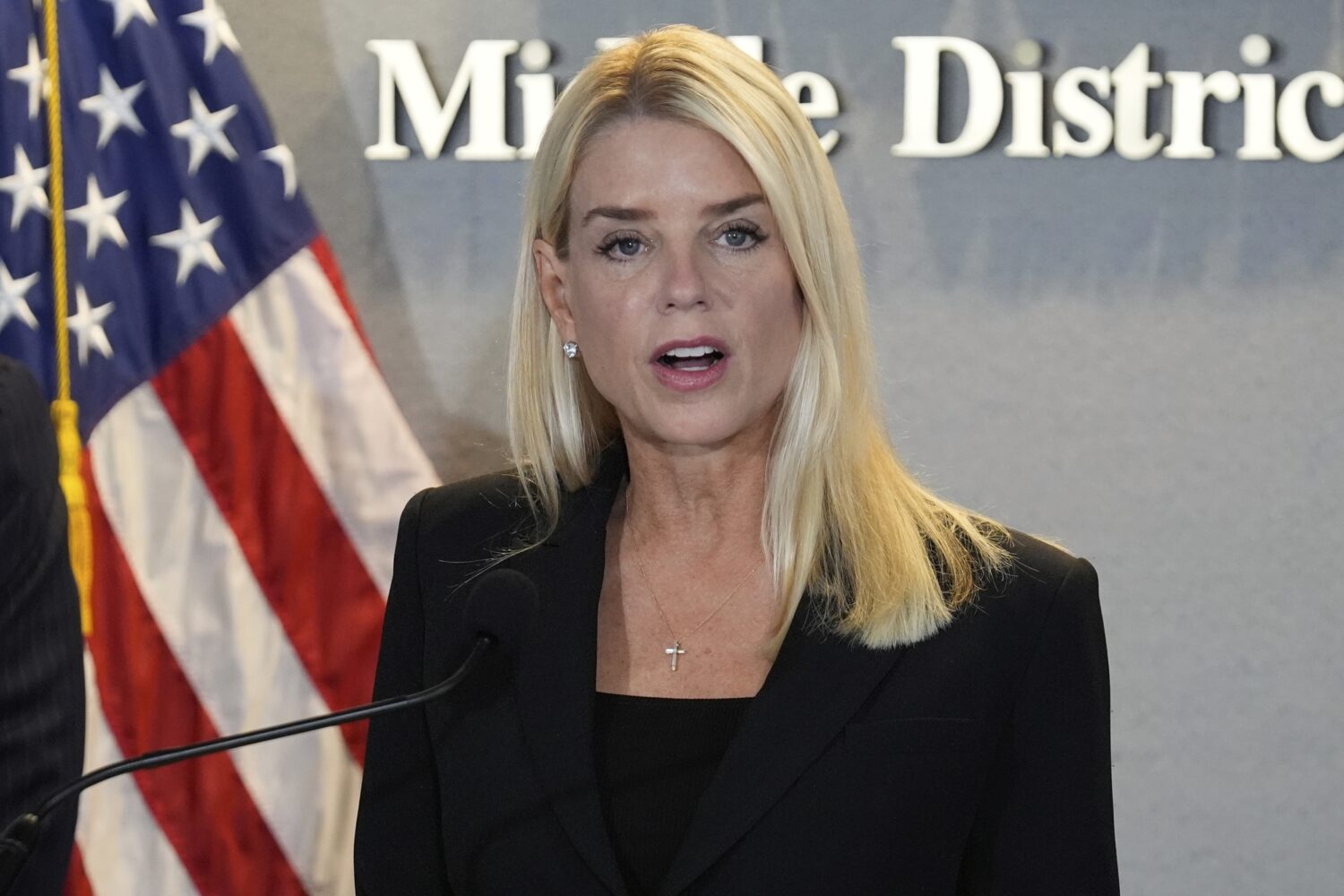 Attorney General Pam Bondi speaks during a human smuggling news conference Thursday Sept. 4, 2025, ...
