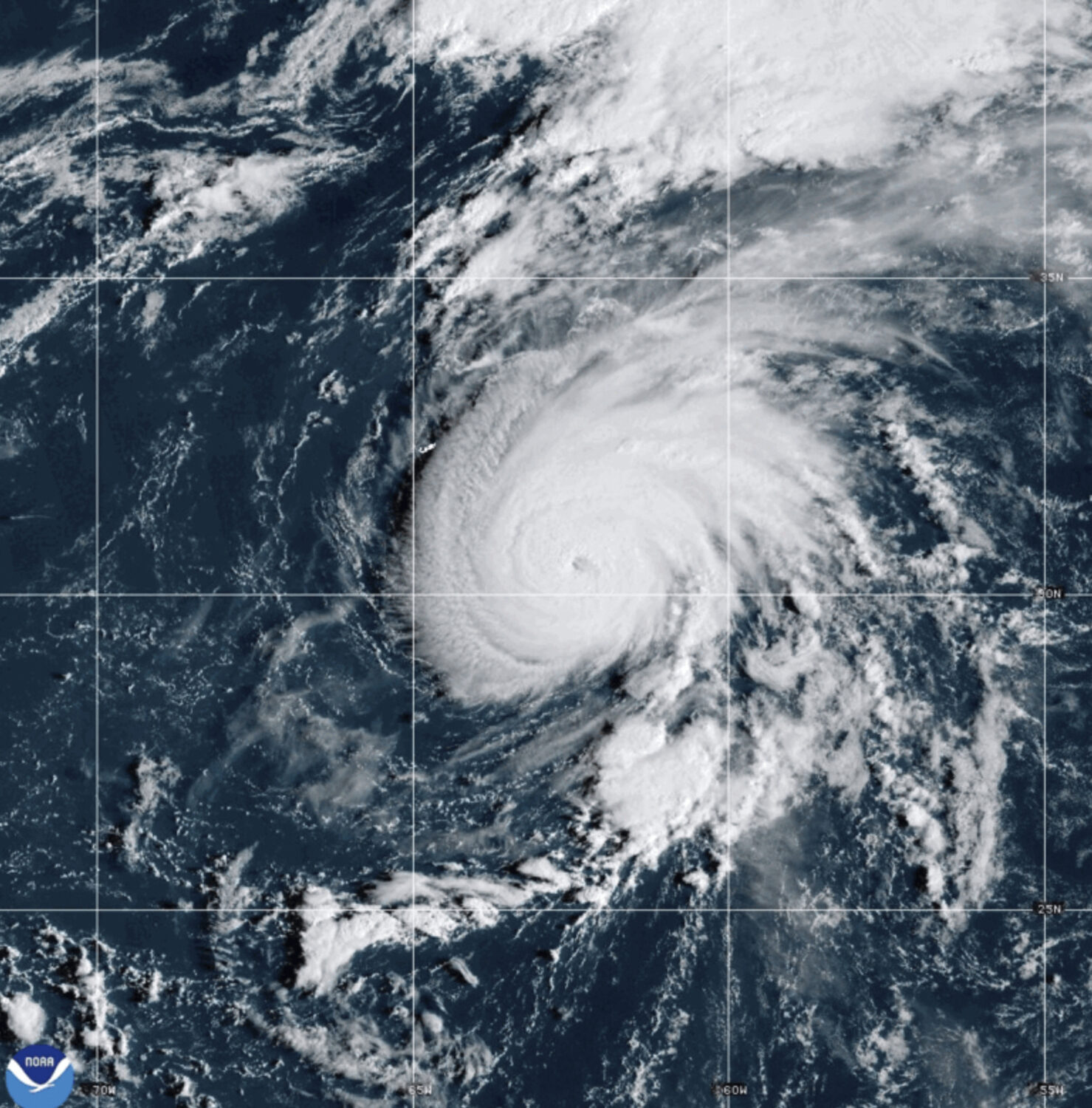 CORRECTED FOR HURRICANE - This Satellite image provided by NOAA Hurricane Gabrielle on Monday, Sept...