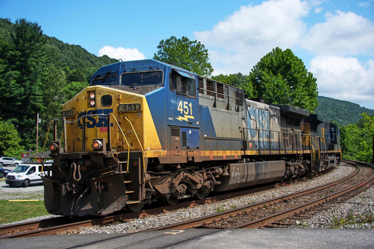 FILE - A CSX freight pulls through Ohiopyle, Pa., on Tuesday, Aug. 19, 2025. (AP Photo/Gene J. Pusk...