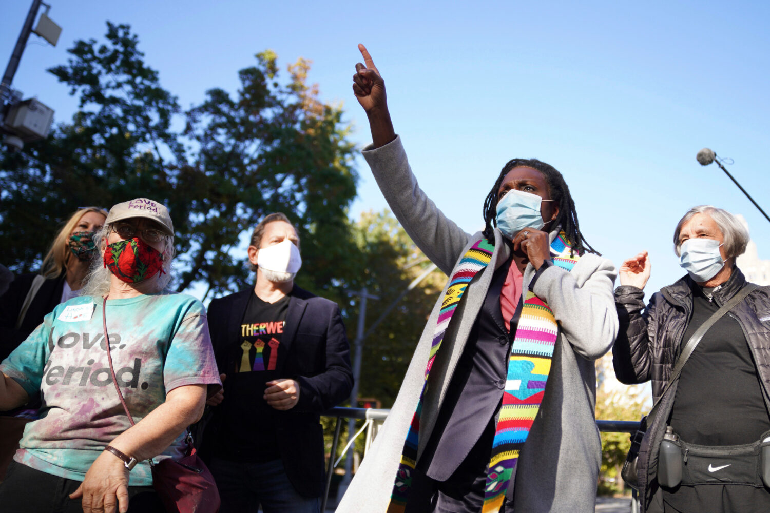 FILE - The Rev. Jacqui Lewis, senior pastor at Middle Collegiate Church, speaks during an interfait...