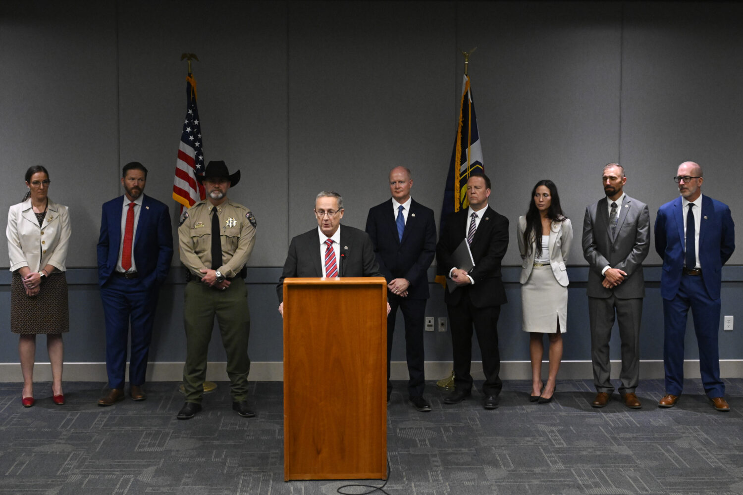 Utah County Attorney Jeff Gray speaks during a press conference announcing charges filed against Ty...