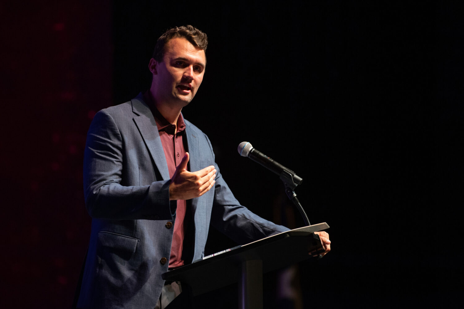 FILE - Charlie Kirk speaks at Texas A&M University as part of Turning Point USA's American Comeback...