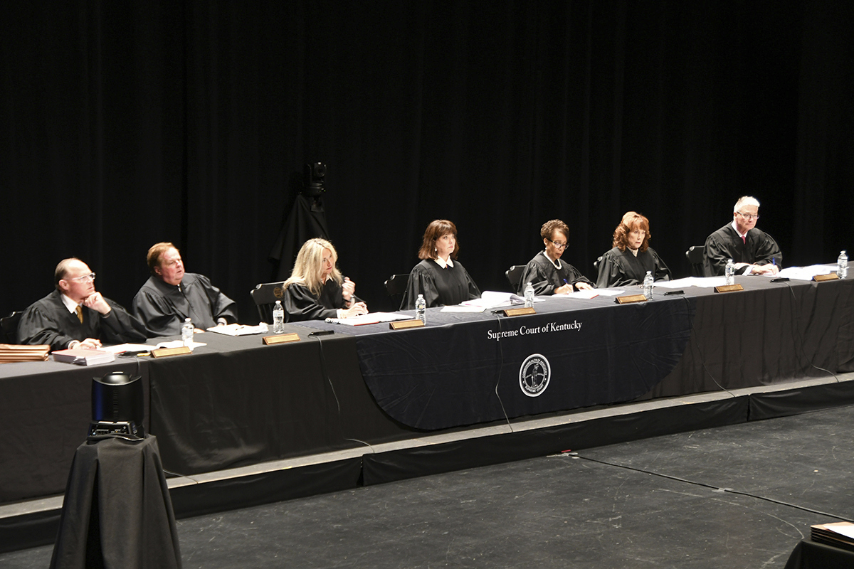 The Kentucky Supreme Court hears oral arguments at Centre College's Norton Center for the Arts in D...