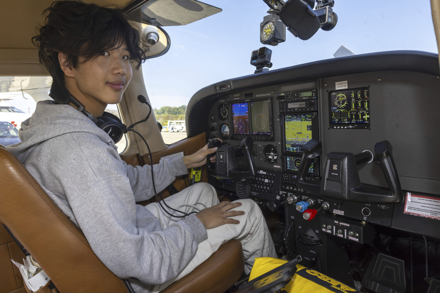 FILE - American pilot Ethan Guo poses for the photographer in Geneva, Switzerland, Tuesday, Aug. 6,...