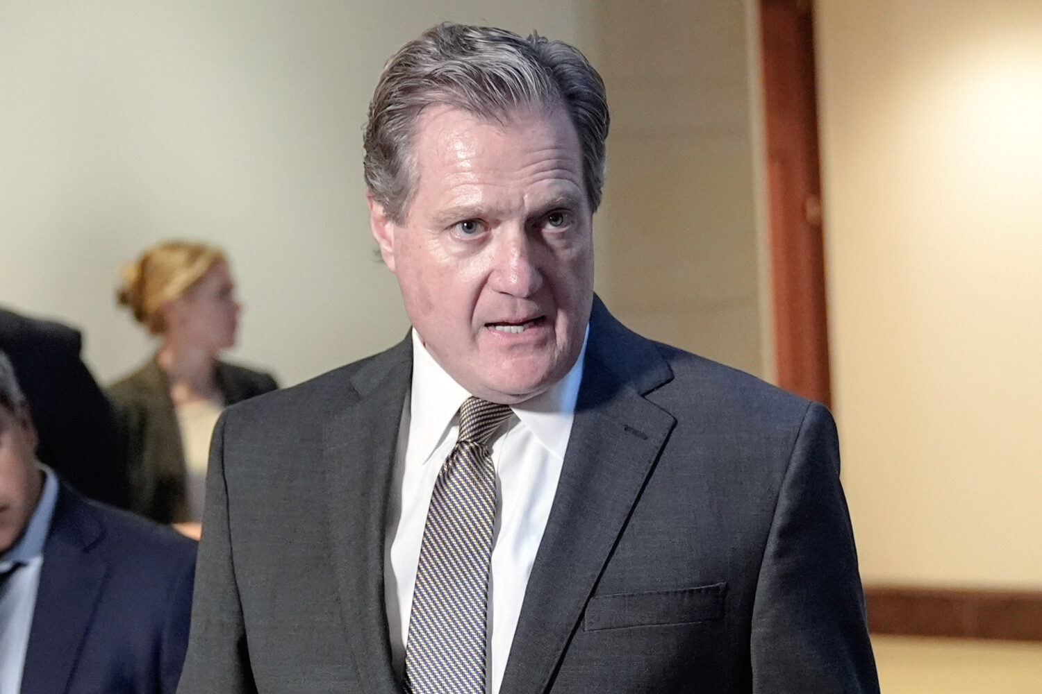 FILE - House Intelligence Chair Mike Turner, R-Ohio, speaks with reporters on Capitol Hill, Feb. 15...