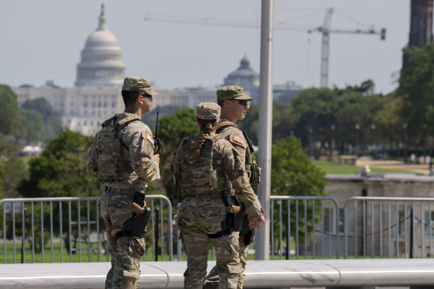 Members of the Ohio National Guard patrol the National Mall Sunday, Sept. 14, 2025, in Washington. ...