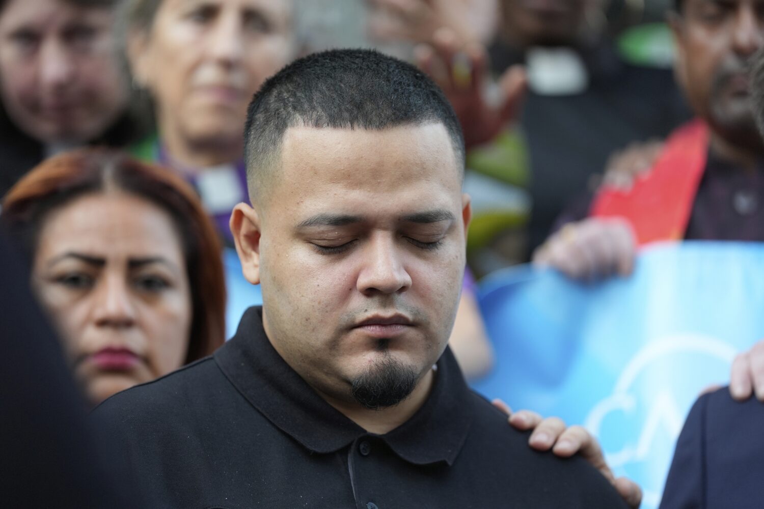 Kilmar Abrego Garcia attends a protest rally at the Immigration and Customs Enforcement field offic...