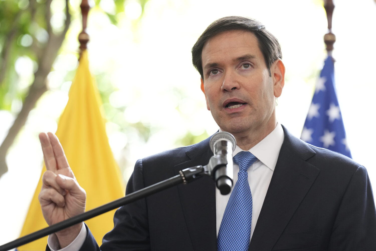 Secretary of State Marco Rubio speaks during a joint news conference with Ecuador's Foreign Ministe...