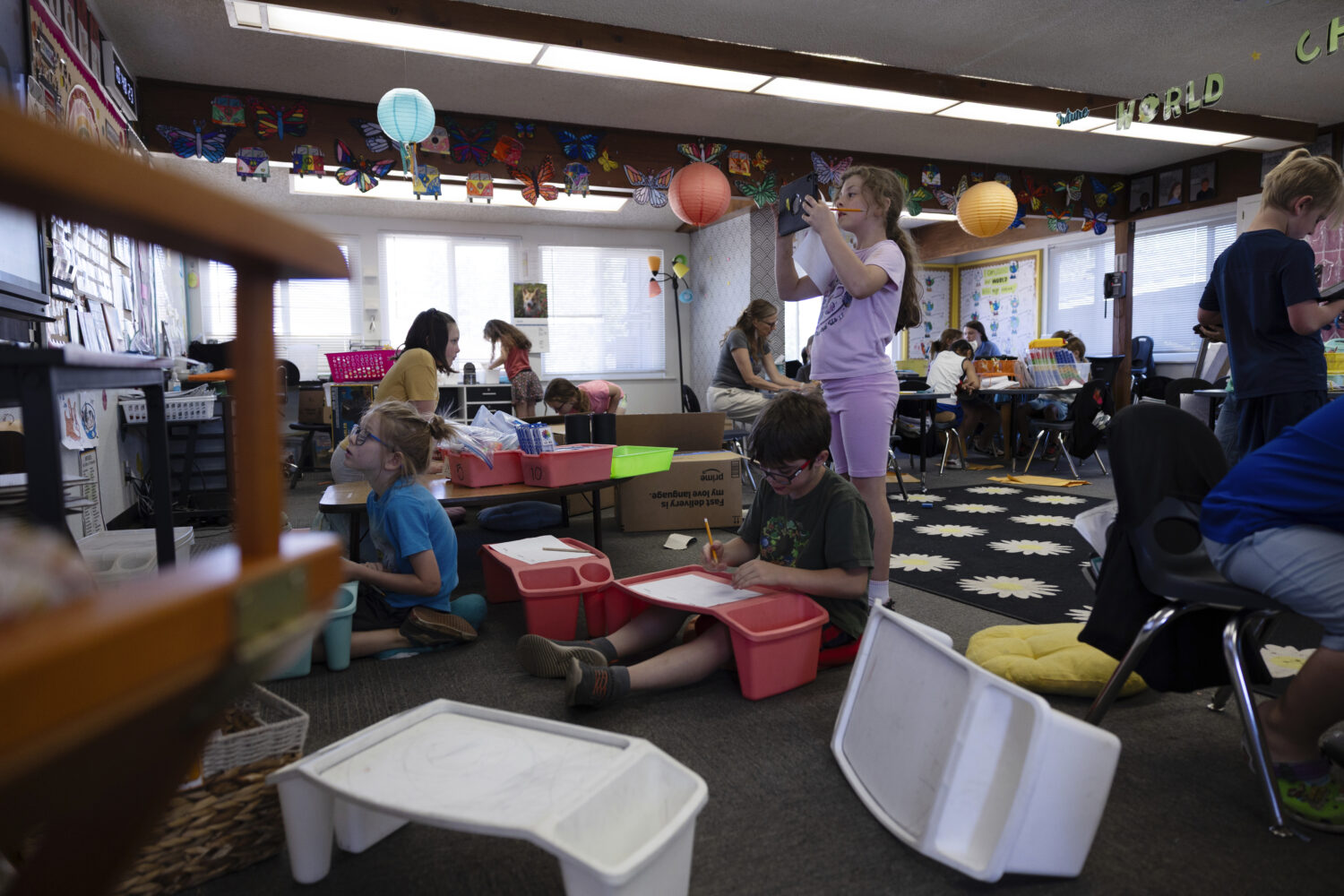 Students work on activities in a classroom at Achieve Academy School of Paradise in Paradise, Calif...