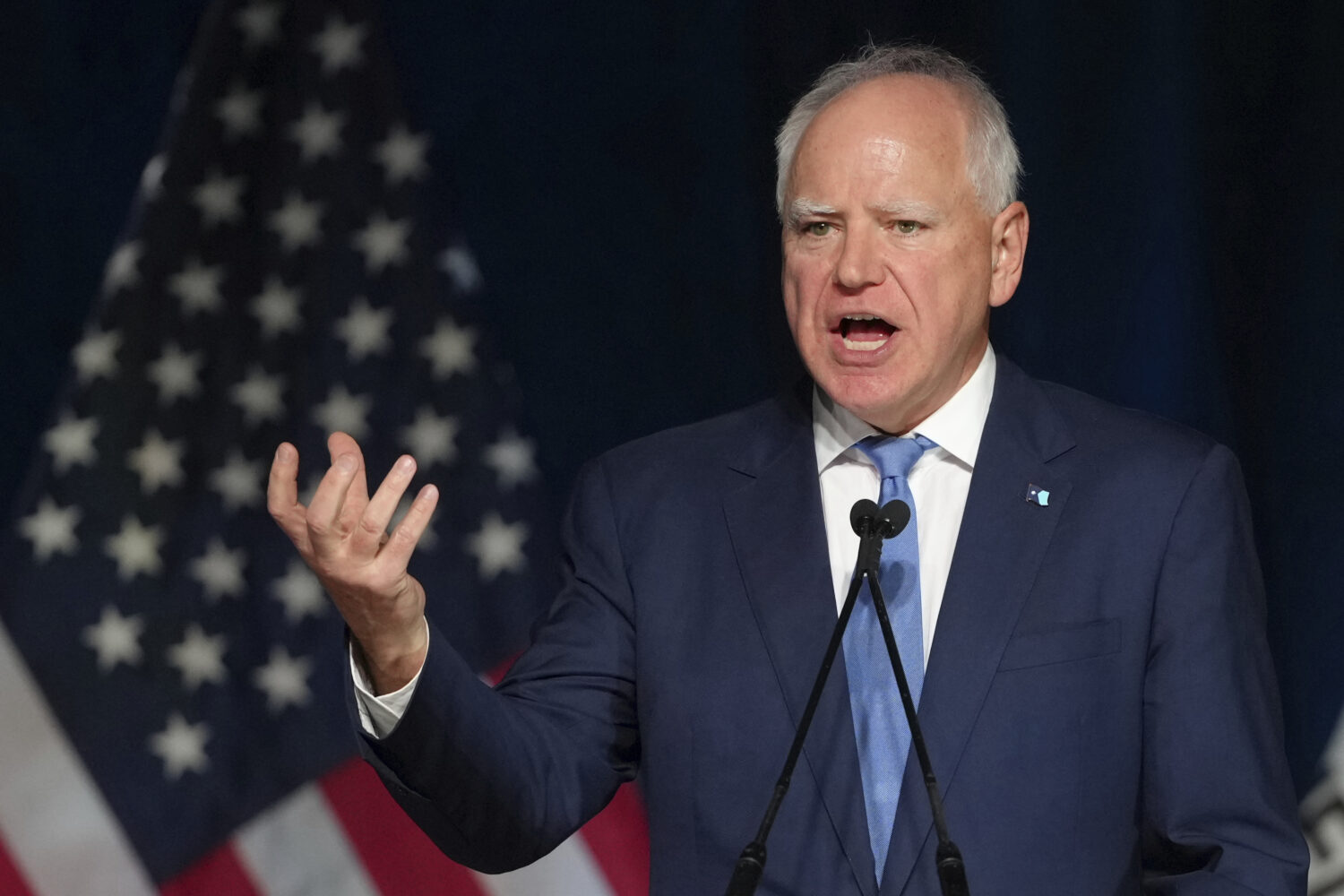 FILE - Minnesota Gov. Tim Walz speaks at the California Democratic Party's 2025 State Convention at...