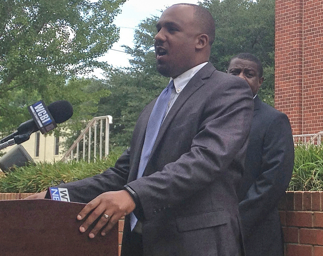 FILE - Lowndes County District Attorney Scott Colom speaks at a news conference, July 6, 2016, in C...