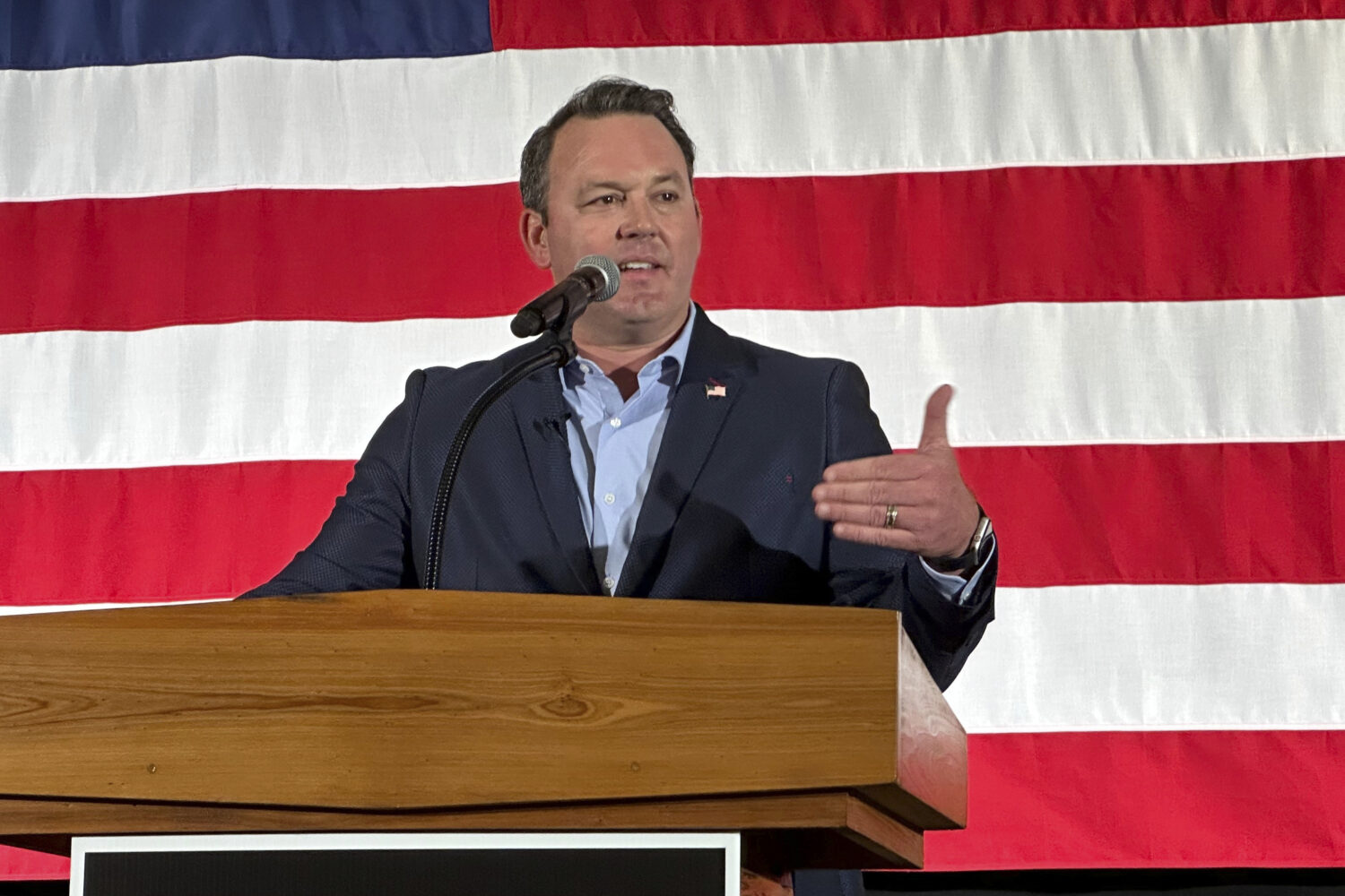 Georgia Republican Lt. Gov. Burt Jones speaks at a rally kicking off his 2026 campaign for governor...
