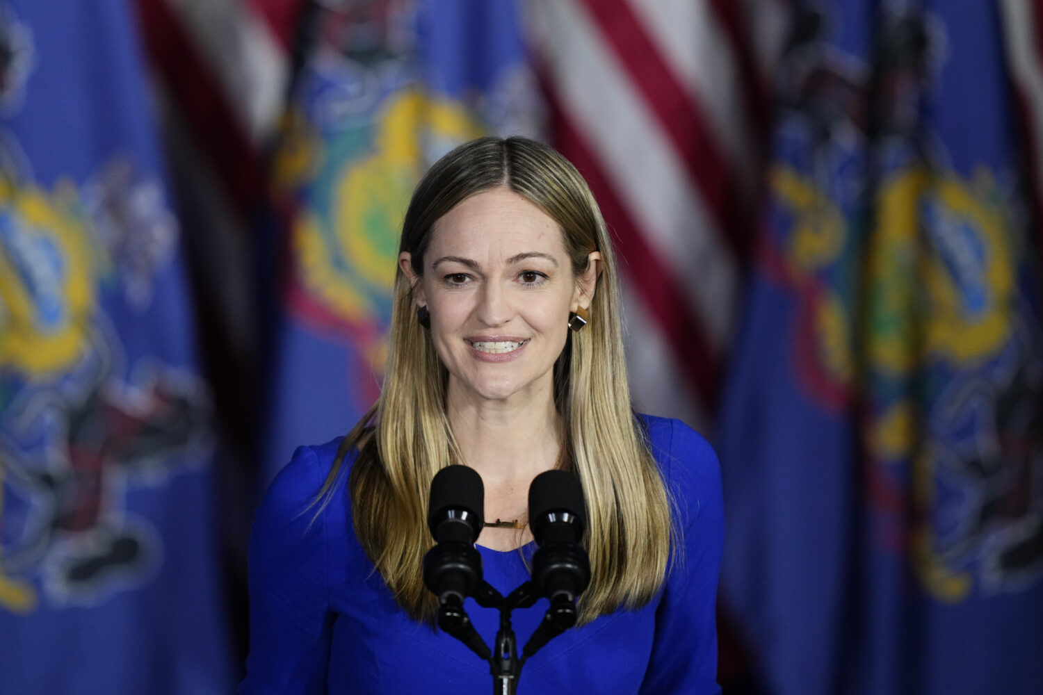 FILE - Scranton Mayor Paige Cognetti speaks during a President Joe Biden campaign event in Scranton...