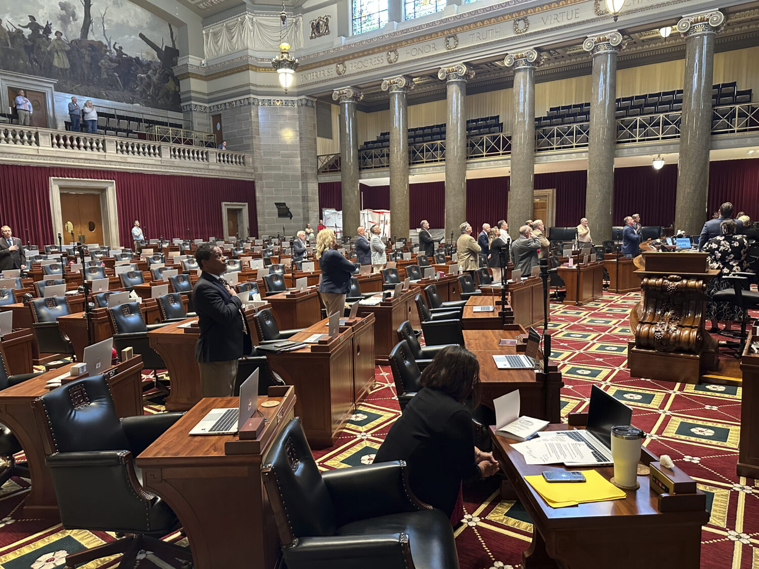 Missouri lawmakers recite the Pledge of Allegiance as a special legislative session gets underway o...