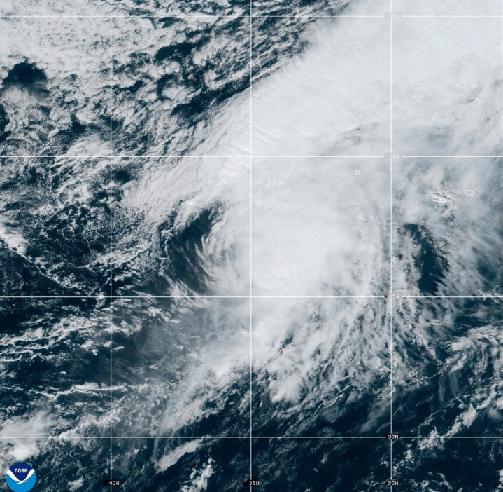 This NOAA satellite image taken at 11:33 a.m. EST on Thursday, Sept. 25, 2025, shows Hurricane Gabr...